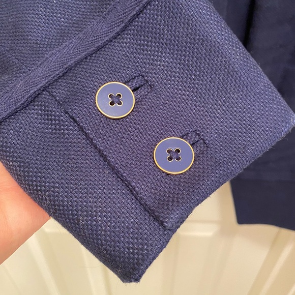 LILLY PULITZER Military Cropped Blazer Band Jacket Linen Cotton Navy Blue Career - Picture 6 of 16